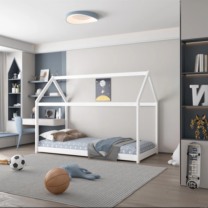Image of KOSY KOALA House Bed Children Kids White Wood 3FT Single Mattress New White