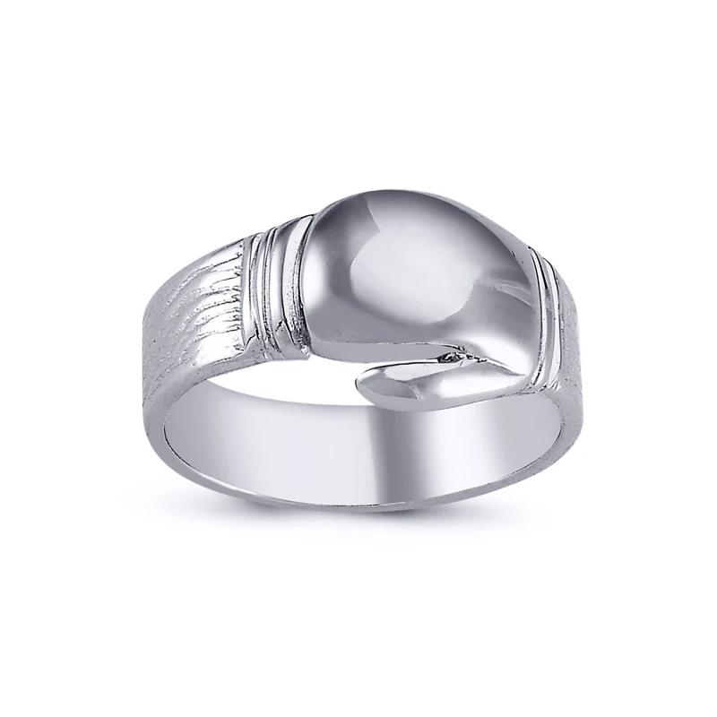 Image of Jewelco London Mens Rhodium Plated Silver Boxing Glove Charm Ring 12mm - ARN094 Silver