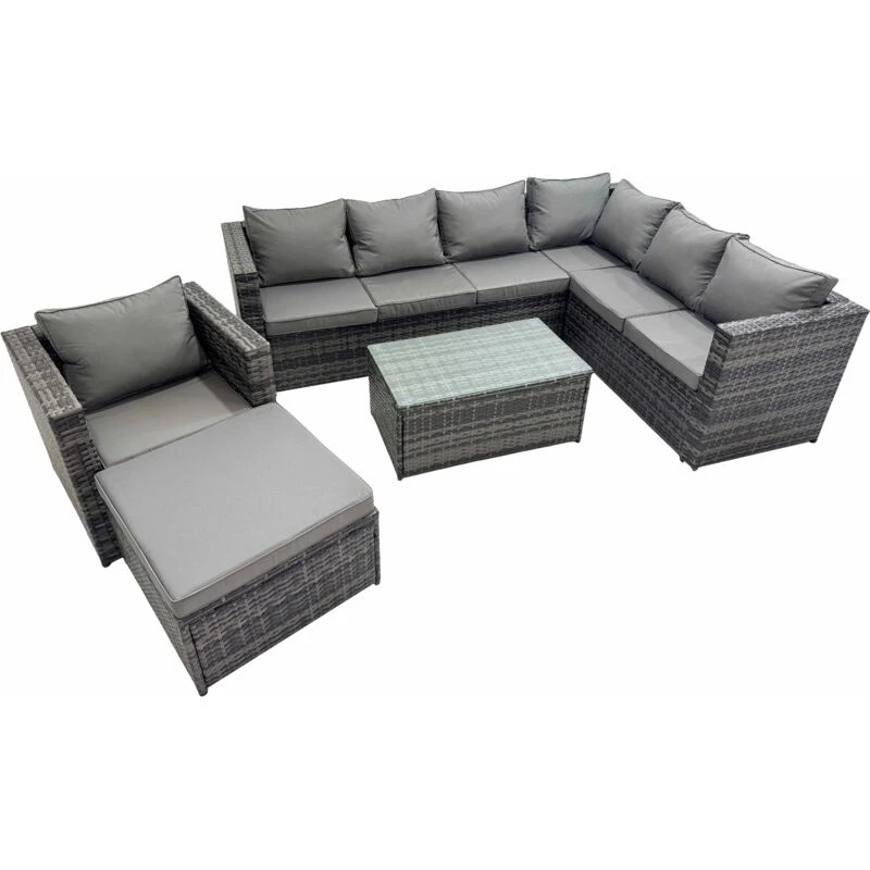 Image of Fimous Rattan Garden Furniture Set with Big Stool Chair Dark Grey Mixed Dark Grey Unisex