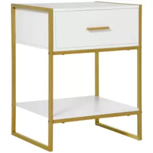Image of Homcom Modern Bedside Table Side Table Nightstand W/ Drawer Shelf White Gold
