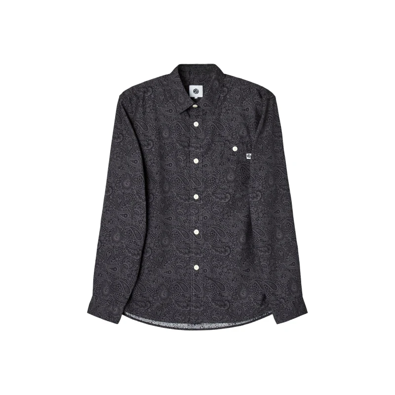 Image of Pretty Green Mens Tonal Paisley Long-Sleeve Patterned Shirt Black male Small