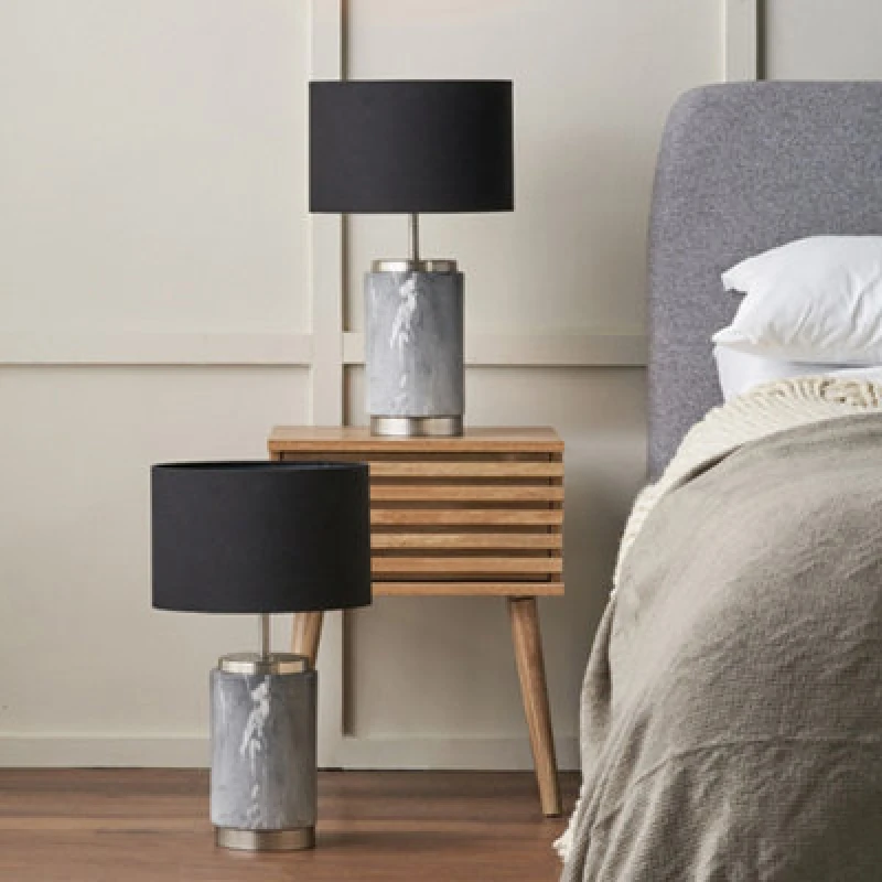 Image of Pacific Lifestyle Set Of 2 Carrara Grey Marble Effect Ceramic Table Lamp