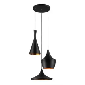 image of Italux Pedro - Industrial And Retro Hanging Pendant Black 3 Light , E27