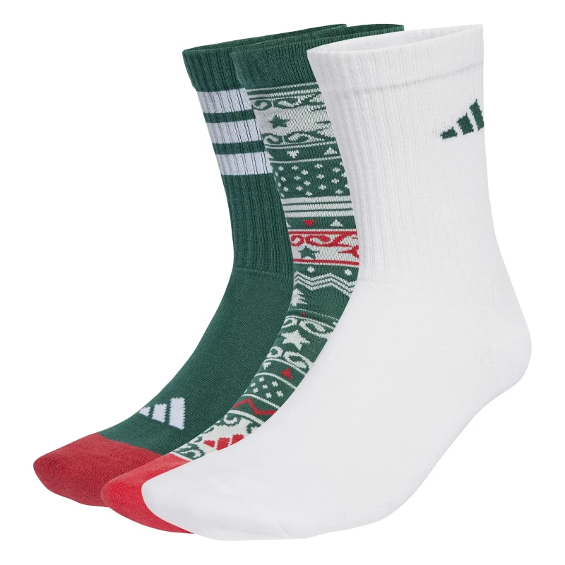 Image of Adidas Football Socks adidas Christmas Graphic Crew (x3) Vert Unisex 40/42