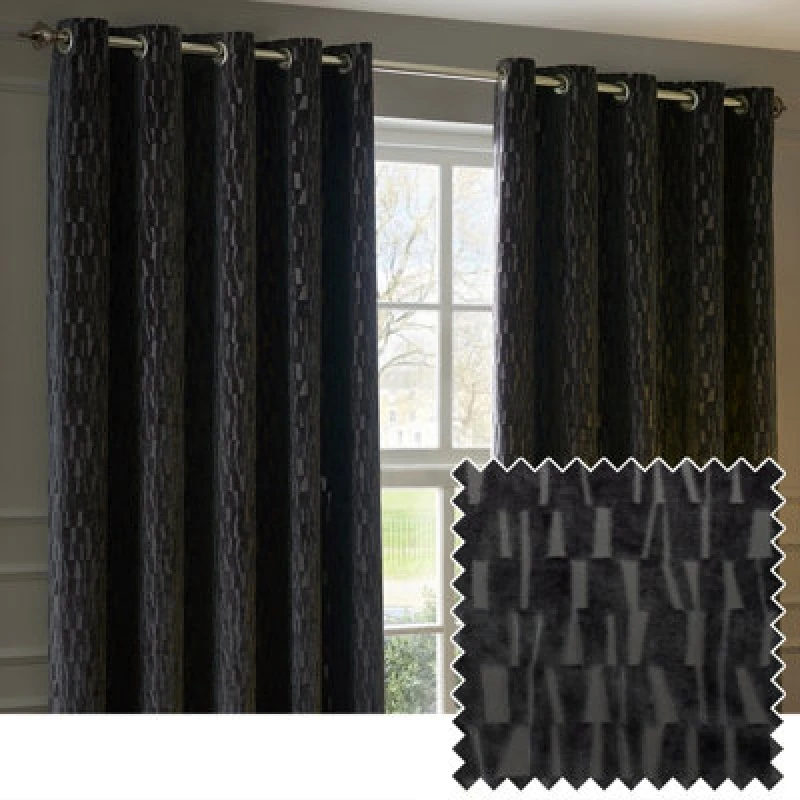 Image of Paoletti Paoletti Manhattan Velvet Eyelet Curtain Pair in Charcoal Size: 117cm width x 137cm drop Charcoal 117cm width x 137cm drop Unisex 502553236