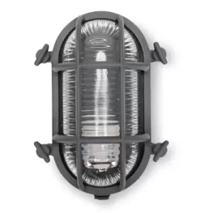 Image of Outdoor Wall Light Oval Bulkhead Security IP64 Garden Lantern - Grey