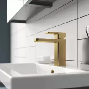 Nuie Windon Mono Basin Mixer With Push Button Waste - Brushed Brass