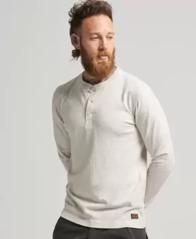 Image of Superdry Mens Organic Cotton Long Sleeve Henley Top Cream / Oat Marl - Size: L