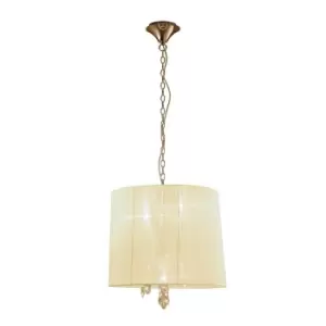 image of Tiffany Pendant 3+3 Light E14+G9, French Gold With Cream Shade & Clear Crystal