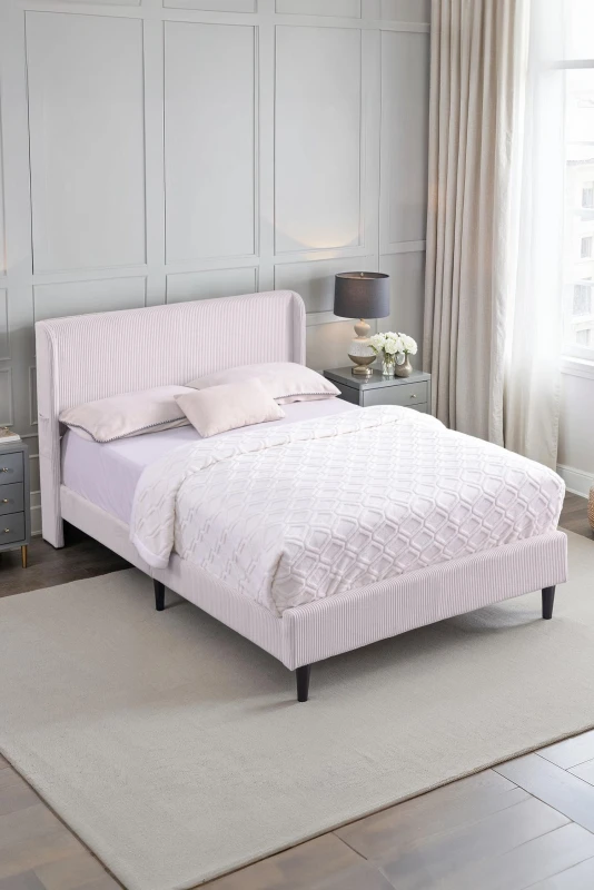 Image of SlumberWorx Dereham Ivory Cord Fabric Winged Bed Frame