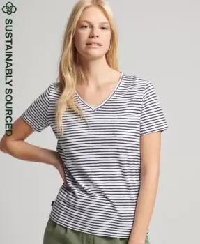 Image of Superdry Womens Organic Cotton Studios Pocket V-Neck T-Shirt Navy / Navy Breton - Size: 12