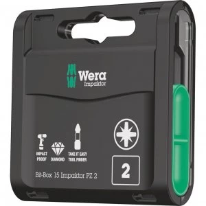 image of Wera Bit-Box Pozi Impaktor Screwdriver Bits PZ2 25mm Pack of 15