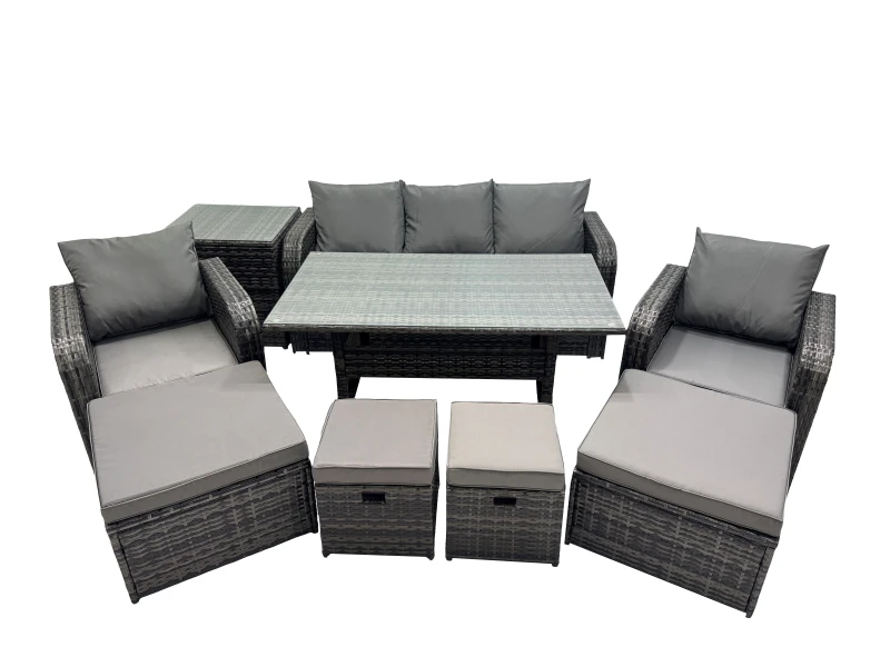 Image of Fimous Outdoor Wicker PE Rattan Garden Furniture Set with 4 Stools Side Table in Dark Grey Dark Grey Unisex