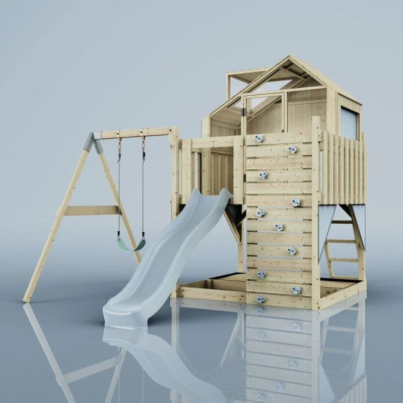 Image of OutdoorToys PolarPlay Kids Climbing Tower & Playhouse - Swing Brenna Mist in Beige Beige Unisex