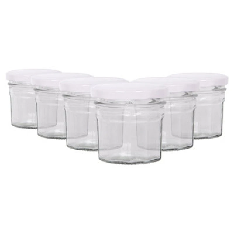 Image of Argon Tableware Glass Jam Jars With White Lids - 90ml - Pack Of 6