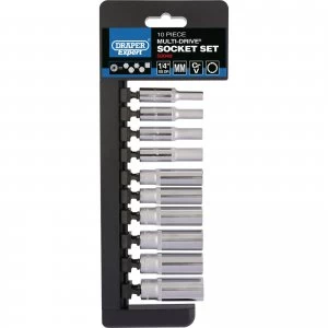 Image of Draper 10 Piece 1/4" Drive Deep Bi Hex Multi Drive Socket Set Metric 1/4"