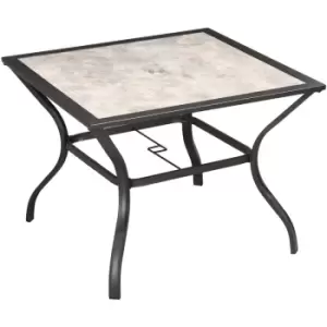 Image of Garden Table with Parasol Hole w/ pc Board Tabletop for 4 Persons - Grey - Outsunny