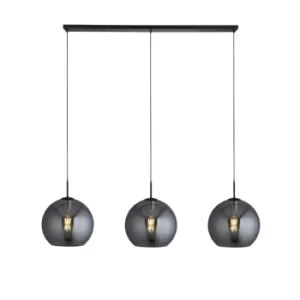 Amsterdam 3 Light Matt Black Bar Ceiling Pendant Round Smokey Glass Shades