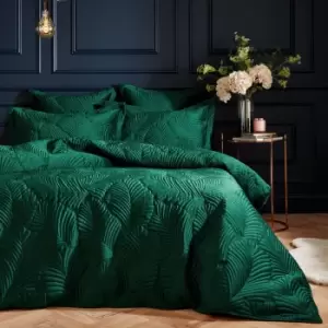 Image of Palmeria Quilted Velvet Duvet Cover Set Emerald