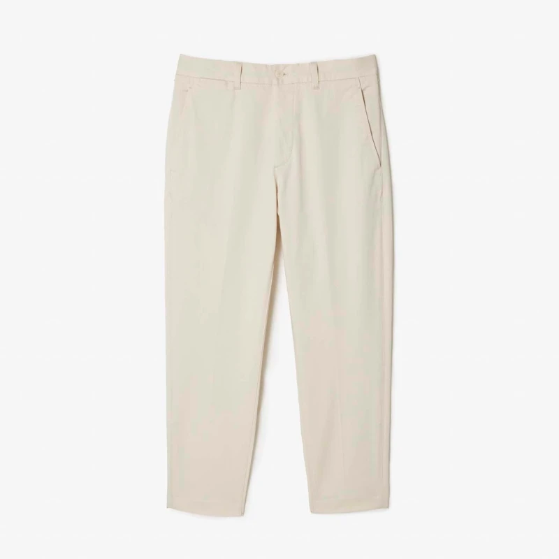 Image of Lacoste Stretch Cotton Tapered Chinos - Cream Cream S
