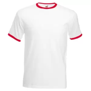 image of Fruit Of The Loom Mens Ringer Short Sleeve T-Shirt (L) (White/Red)