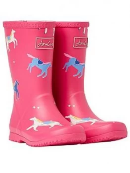 Image of Joules Girls Horses Roll Up Wellington Boots - Pink