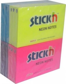 image of Value Stickn Sticky Notes 76x127mm Neon Assorted 21334 (PK12)