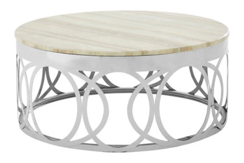 Image of Orsina Distinctive White Marble Coffee Table, Decorative Table With Stainless Steel Base, Metal And Marble Table