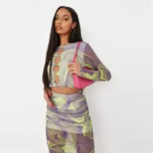 image of Missguided Coord Cut Out Printed Crop Top - Purple