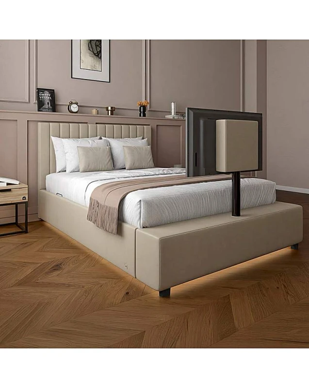 Image of XR Living XR Living Maisie LED TV Ottoman Bed Natural - XR Living - Size: KINGSIZE Natural KINGSIZE UK39404