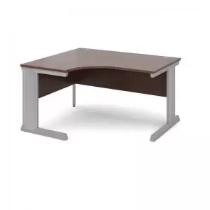 image of Vivo left hand ergonomic desk 1400mm - silver frame and walnut top