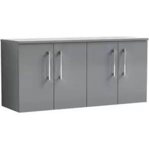 image of Nuie Arno Gloss Cloud Grey 1200mm Wall Hung 4 Door Vanity Unit with Worktop - ARN1323W2 - Cloud Grey