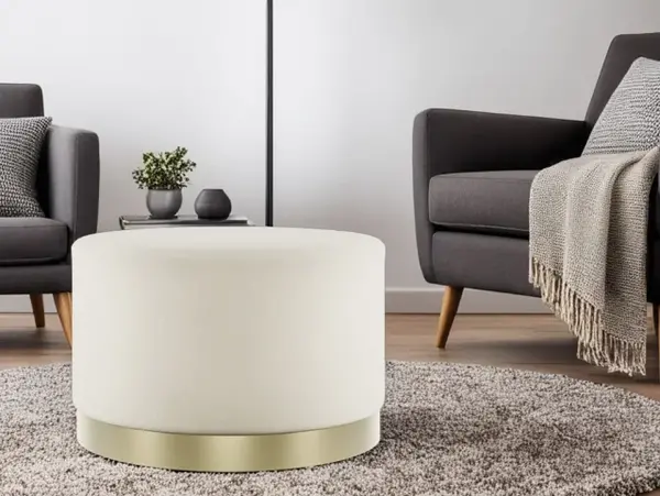 Image of LPD Lara Large Cream and Gold Fabric Bedroom Stool
