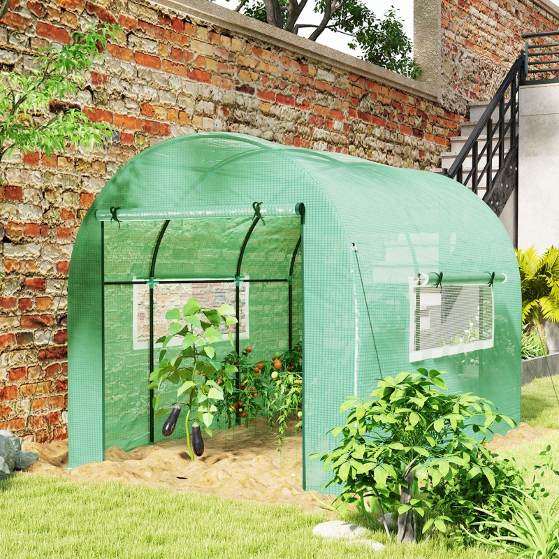 Image of Outsunny Polytunnel Greenhouse with UV-resistant PE Cover, Grow House, 3 x 2 x 2m Green