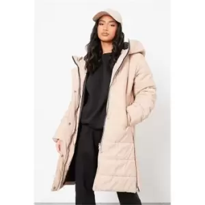Image of I Saw It First Stone Petite Longline Padded Hooded Gilet - Grey
