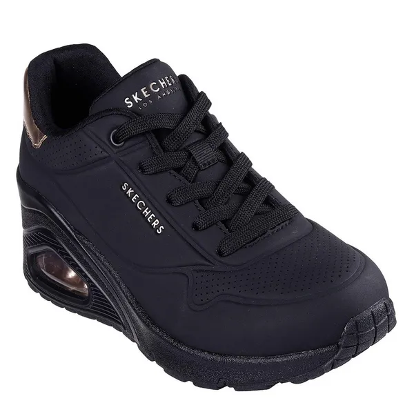 Image of Skechers Duraleather Metallic Trimmed Lace U Runners Womens Runners 8 (41) Black 27380803280