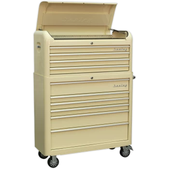 image of Sealey Premier Retro Style Wide 10 Drawer Roller Cabinet and Tool Chest Cream