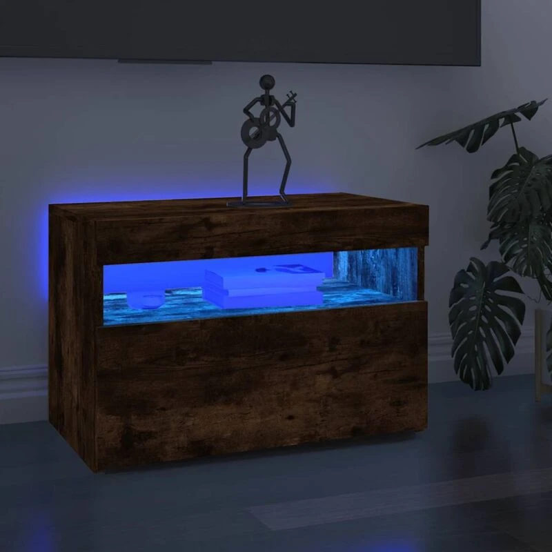 Image of vidaXL TV Cabinet with LED Lights Smoked Oak 60x35x40 cm, Brown 815678