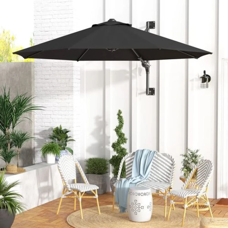 Image of Outsunny Sun Parasol with Vent, Wall Umbrella for Patio, Garden, Pool Grey