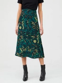 Image of WHISTLES Assorted Leaves Print Skirt - Green Multi, Green Multi, Size 8, Women