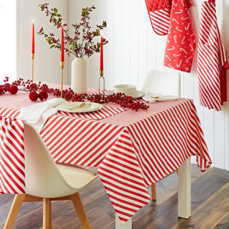 Image of Catherine Lansfield Catherine Lansfield Christmas Candy Cane' Cotton 137x178cm Table Cloth in Red Red One Size Unisex 5057681159591