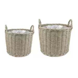 image of Ivyline Polyrattan Set of Two Lined Natural Planters