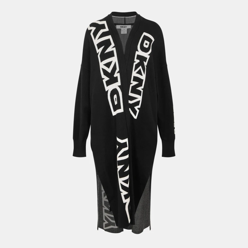 Image of DKNY Womens Exploded Textured Knit Relaxed Fit Cardigan Black female XS/S