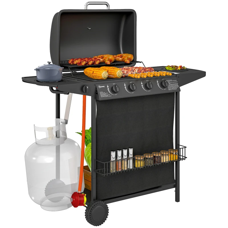 Image of Outsunny 5 Burner Gas Barbecue Grill with Lid - Black 846-172V70BK