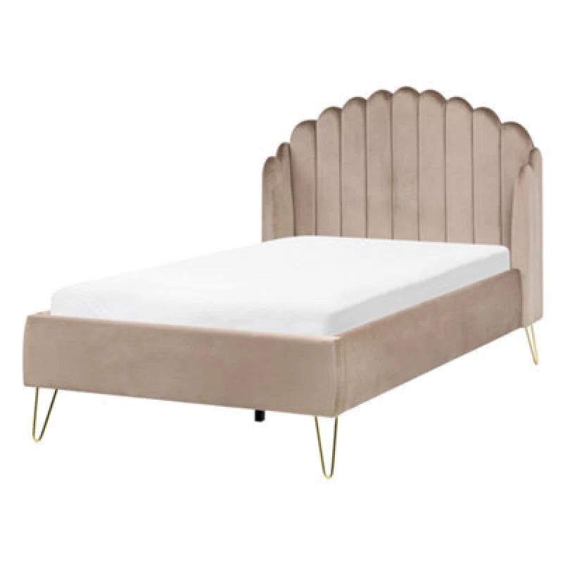 Image of Beliani Bed Velvet Ambillou 120 X 200 Cm (Eu Small Double) Taupe