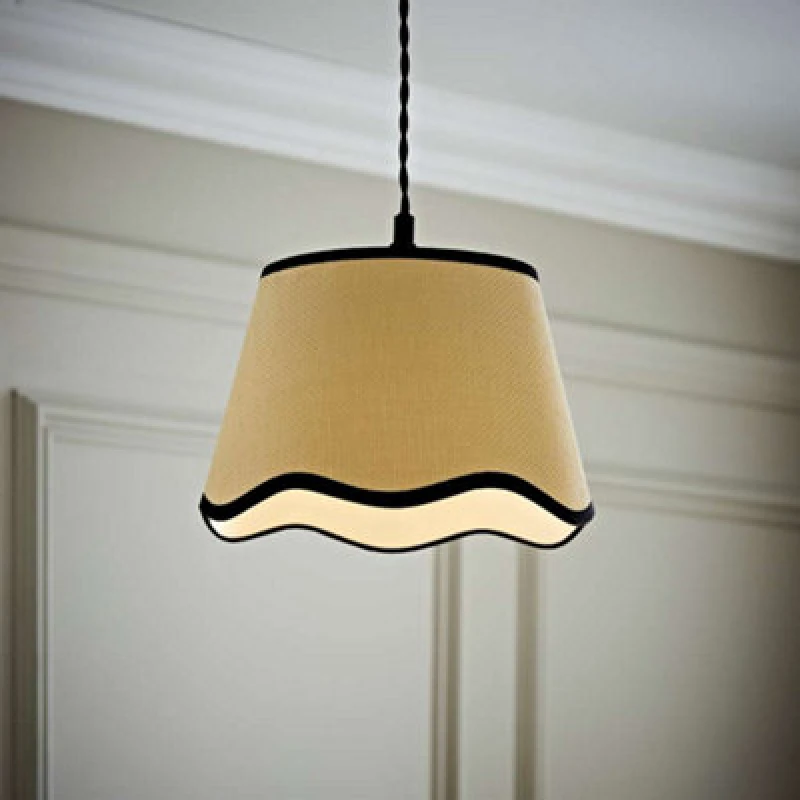 Image of ValueLights Dutton Natural Fabric Scallop Edge Ceiling Floor Table Small Lamp Shade Black