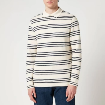 image of Barbour 55 Degrees North Mens Rake Striped Overlayer Polo Shirt - Ecru - L