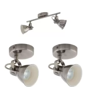 image of Twin Ceiling Spot Light & 2x Matching Wall Lights Antique Nickel Lamp Shade Head