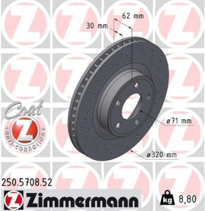 Image of ZIMMERMANN Brake disc ZIMMERMANN 250.5708.52