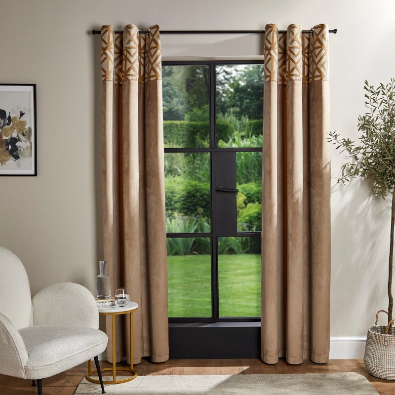 Image of Homelife Velvet Top Panel Curtains - Nude Nude One Size